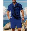 imageUOUA Mens Summer Track Suits 2 Piece Shorts Sets Short Sleeve Sweatsuit Outfits 14 Zip Golf Polo Splicing Striped ShirtsBlue Lion
