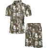 imageUOUA Mens Summer Track Suits 2 Piece Shorts Sets Short Sleeve Sweatsuit Outfits 14 Zip Golf Polo Splicing Striped ShirtsBrown Leaves