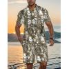 imageUOUA Mens Summer Track Suits 2 Piece Shorts Sets Short Sleeve Sweatsuit Outfits 14 Zip Golf Polo Splicing Striped ShirtsBrown Leaves
