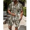 imageUOUA Mens Summer Track Suits 2 Piece Shorts Sets Short Sleeve Sweatsuit Outfits 14 Zip Golf Polo Splicing Striped ShirtsBrown Leaves
