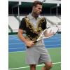 imageUOUA Mens Summer Track Suits 2 Piece Shorts Sets Short Sleeve Sweatsuit Outfits 14 Zip Golf Polo Splicing Striped ShirtsGoldflower Grey