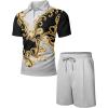 imageUOUA Mens Summer Track Suits 2 Piece Shorts Sets Short Sleeve Sweatsuit Outfits 14 Zip Golf Polo Splicing Striped ShirtsGoldflower Grey
