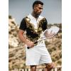 imageUOUA Mens Summer Track Suits 2 Piece Shorts Sets Short Sleeve Sweatsuit Outfits 14 Zip Golf Polo Splicing Striped ShirtsGoldflower White