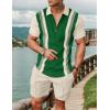 imageUOUA Mens Summer Track Suits 2 Piece Shorts Sets Short Sleeve Sweatsuit Outfits 14 Zip Golf Polo Splicing Striped ShirtsGreen Stripe Beige