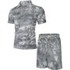 imageUOUA Mens Summer Track Suits 2 Piece Shorts Sets Short Sleeve Sweatsuit Outfits 14 Zip Golf Polo Splicing Striped ShirtsGrey Leaves