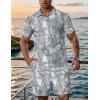 imageUOUA Mens Summer Track Suits 2 Piece Shorts Sets Short Sleeve Sweatsuit Outfits 14 Zip Golf Polo Splicing Striped ShirtsGrey Leaves