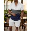 imageUOUA Mens Summer Track Suits 2 Piece Shorts Sets Short Sleeve Sweatsuit Outfits 14 Zip Golf Polo Splicing Striped ShirtsGreyblockwhite