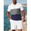 imageUOUA Mens Summer Track Suits 2 Piece Shorts Sets Short Sleeve Sweatsuit Outfits 14 Zip Golf Polo Splicing Striped ShirtsGreyblockwhite