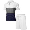 imageUOUA Mens Summer Track Suits 2 Piece Shorts Sets Short Sleeve Sweatsuit Outfits 14 Zip Golf Polo Splicing Striped ShirtsGreyblockwhite