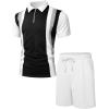 imageUOUA Mens Summer Track Suits 2 Piece Shorts Sets Short Sleeve Sweatsuit Outfits 14 Zip Golf Polo Splicing Striped ShirtsGreystripe White