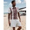 imageUOUA Mens Summer Track Suits 2 Piece Shorts Sets Short Sleeve Sweatsuit Outfits 14 Zip Golf Polo Splicing Striped ShirtsKhakistripe Beige