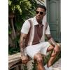 imageUOUA Mens Summer Track Suits 2 Piece Shorts Sets Short Sleeve Sweatsuit Outfits 14 Zip Golf Polo Splicing Striped ShirtsKhakistripe Beige