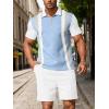 imageUOUA Mens Summer Track Suits 2 Piece Shorts Sets Short Sleeve Sweatsuit Outfits 14 Zip Golf Polo Splicing Striped ShirtsLbluestripewhite