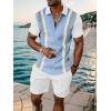 imageUOUA Mens Summer Track Suits 2 Piece Shorts Sets Short Sleeve Sweatsuit Outfits 14 Zip Golf Polo Splicing Striped ShirtsLbluestripewhite