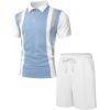 imageUOUA Mens Summer Track Suits 2 Piece Shorts Sets Short Sleeve Sweatsuit Outfits 14 Zip Golf Polo Splicing Striped ShirtsLbluestripewhite