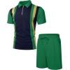 imageUOUA Mens Summer Track Suits 2 Piece Shorts Sets Short Sleeve Sweatsuit Outfits 14 Zip Golf Polo Splicing Striped ShirtsNbluestripegreen