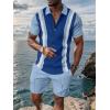 imageUOUA Mens Summer Track Suits 2 Piece Shorts Sets Short Sleeve Sweatsuit Outfits 14 Zip Golf Polo Splicing Striped ShirtsRbluestripelblue