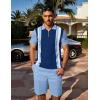 imageUOUA Mens Summer Track Suits 2 Piece Shorts Sets Short Sleeve Sweatsuit Outfits 14 Zip Golf Polo Splicing Striped ShirtsRbluestripelblue
