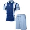 imageUOUA Mens Summer Track Suits 2 Piece Shorts Sets Short Sleeve Sweatsuit Outfits 14 Zip Golf Polo Splicing Striped ShirtsRbluestripelblue