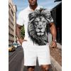 imageUOUA Mens Summer Track Suits 2 Piece Shorts Sets Short Sleeve Sweatsuit Outfits 14 Zip Golf Polo Splicing Striped ShirtsWhite Lion