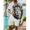 imageUOUA Mens Summer Track Suits 2 Piece Shorts Sets Short Sleeve Sweatsuit Outfits 14 Zip Golf Polo Splicing Striped ShirtsWhite Lion