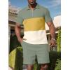 imageUOUA Mens Summer Track Suits 2 Piece Shorts Sets Short Sleeve Sweatsuit Outfits 14 Zip Golf Polo Splicing Striped ShirtsYellowblockgreen