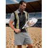 imageUOUA Mens Summer Track Suits 2 Piece Shorts Sets Short Sleeve Sweatsuit Outfits 14 Zip Golf Polo Splicing Striped ShirtsYellowstripe Grey