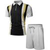 imageUOUA Mens Summer Track Suits 2 Piece Shorts Sets Short Sleeve Sweatsuit Outfits 14 Zip Golf Polo Splicing Striped ShirtsYellowstripe Grey
