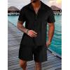 imageUOUA Mens Velour Tracksuit 2 Piece Outfits Short Sleeve Button Down Shirt and Short Sets Casual SweatsuitsBlack