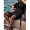imageUOUA Mens Velour Tracksuit 2 Piece Outfits Short Sleeve Button Down Shirt and Short Sets Casual SweatsuitsBlack