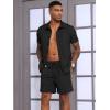 imageUOUA Mens Velour Tracksuit 2 Piece Outfits Short Sleeve Button Down Shirt and Short Sets Casual SweatsuitsBlack