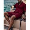 imageUOUA Mens Velour Tracksuit 2 Piece Outfits Short Sleeve Button Down Shirt and Short Sets Casual SweatsuitsBurgandy