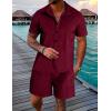 imageUOUA Mens Velour Tracksuit 2 Piece Outfits Short Sleeve Button Down Shirt and Short Sets Casual SweatsuitsBurgandy