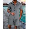 imageUOUA Mens Velour Tracksuit 2 Piece Outfits Short Sleeve Button Down Shirt and Short Sets Casual SweatsuitsGrey