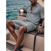 imageUOUA Mens Velour Tracksuit 2 Piece Outfits Short Sleeve Button Down Shirt and Short Sets Casual SweatsuitsGrey