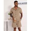 imageUOUA Mens Velour Tracksuit 2 Piece Outfits Short Sleeve Button Down Shirt and Short Sets Casual SweatsuitsKhaki