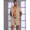 imageUOUA Mens Velour Tracksuit 2 Piece Outfits Short Sleeve Button Down Shirt and Short Sets Casual SweatsuitsKhaki