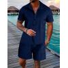 imageUOUA Mens Velour Tracksuit 2 Piece Outfits Short Sleeve Button Down Shirt and Short Sets Casual SweatsuitsNavyblue
