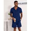 imageUOUA Mens Velour Tracksuit 2 Piece Outfits Short Sleeve Button Down Shirt and Short Sets Casual SweatsuitsNavyblue