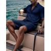imageUOUA Mens Velour Tracksuit 2 Piece Outfits Short Sleeve Button Down Shirt and Short Sets Casual SweatsuitsNavyblue