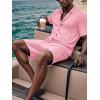 imageUOUA Mens Velour Tracksuit 2 Piece Outfits Short Sleeve Button Down Shirt and Short Sets Casual SweatsuitsPink