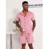 imageUOUA Mens Velour Tracksuit 2 Piece Outfits Short Sleeve Button Down Shirt and Short Sets Casual SweatsuitsPink
