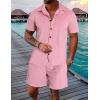 imageUOUA Mens Velour Tracksuit 2 Piece Outfits Short Sleeve Button Down Shirt and Short Sets Casual SweatsuitsPink