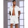 imageUOUA Mens Velour Tracksuit 2 Piece Outfits Short Sleeve Button Down Shirt and Short Sets Casual SweatsuitsWhite