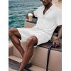 imageUOUA Mens Velour Tracksuit 2 Piece Outfits Short Sleeve Button Down Shirt and Short Sets Casual SweatsuitsWhite