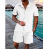 imageUOUA Mens Velour Tracksuit 2 Piece Outfits Short Sleeve Button Down Shirt and Short Sets Casual SweatsuitsWhite