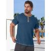 imageUOUA Mens Waffle Henley Short Sleeve Shirts Casual Basic Button TShirt Classic Summer Tops01 Light Blue