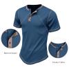 imageUOUA Mens Waffle Henley Short Sleeve Shirts Casual Basic Button TShirt Classic Summer Tops01 Light Blue