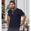 imageUOUA Mens Waffle Henley Short Sleeve Shirts Casual Basic Button TShirt Classic Summer Tops01 Navy Blue