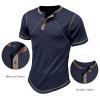 imageUOUA Mens Waffle Henley Short Sleeve Shirts Casual Basic Button TShirt Classic Summer Tops01 Navy Blue